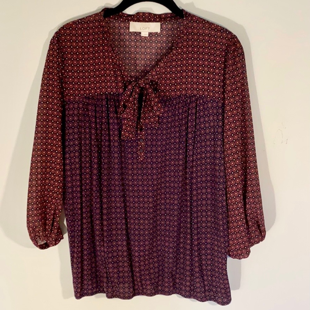 3/4 sleeve sheer and knit top with tie Sz L